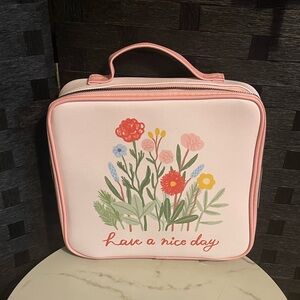 OCS Designs Light Pink Cosmetic Makeup Zip Up Bag Toiletry Flower Theme New